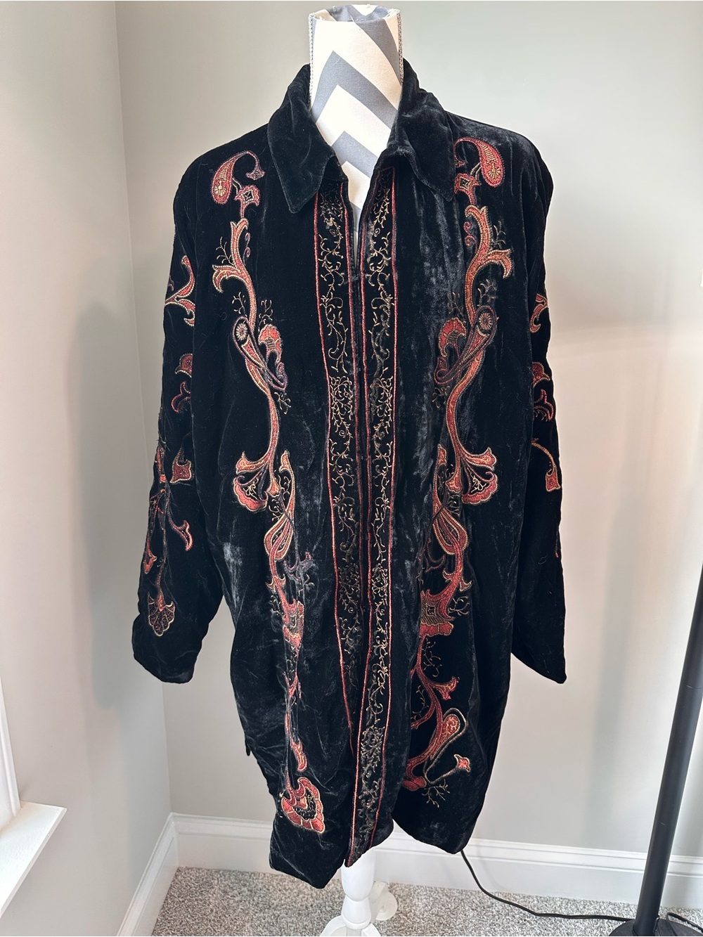 Coldwater Creek Vintage Y2K Black Velvet Embroidered Evening Coat Jacket 2XL EUC